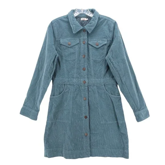 FAHERTY Michelle Dress Blue Corduroy Organic Cotton Lyocell Stretch EUC MEDIUM - Picture 2 of 9